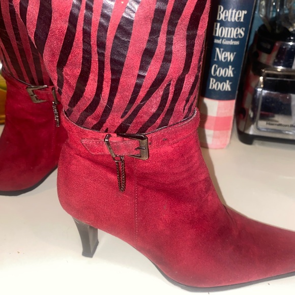 Women Vintage boots heels booties 80s Red tiger stripe suede bootie punk espo 37 - Picture 3 of 14
